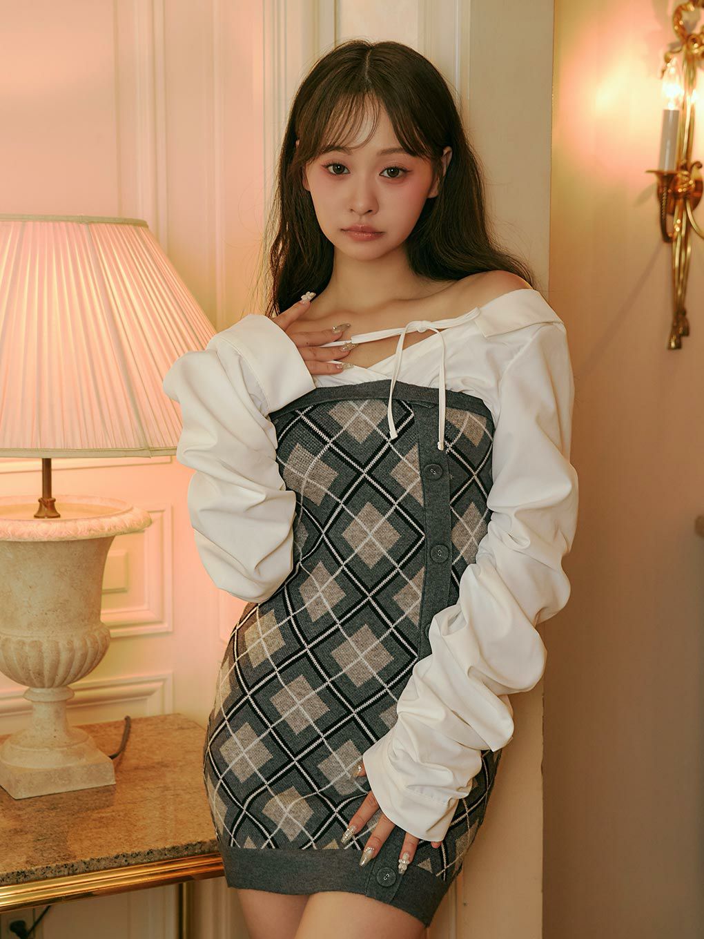 【BUBBLES】ルーズシャツニットワンピース