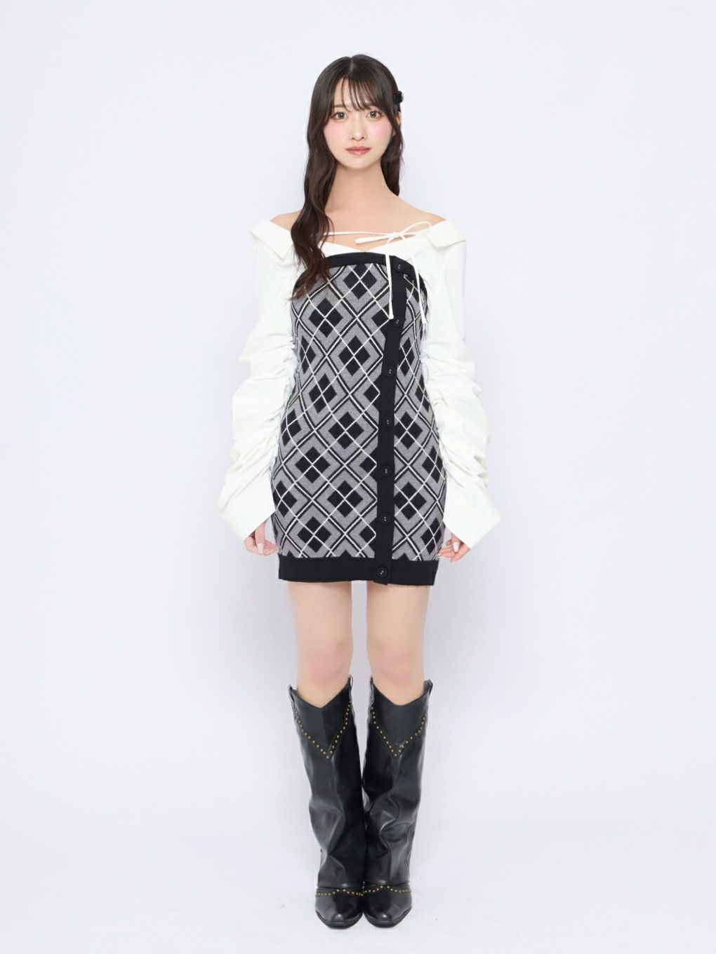 【BUBBLES】ルーズシャツニットワンピース