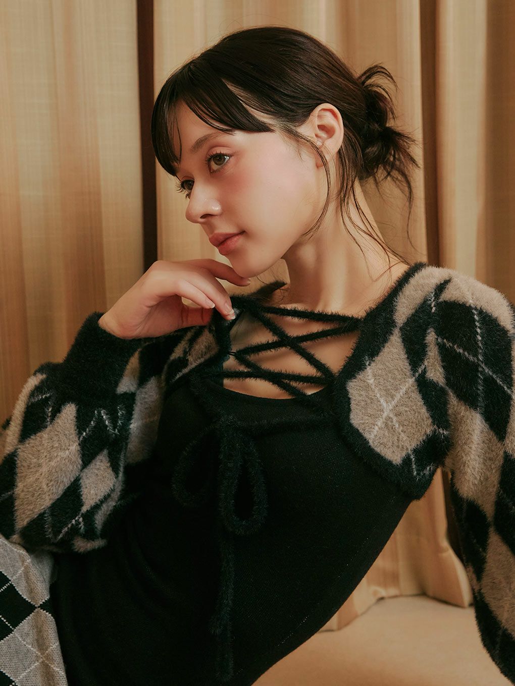 【BUBBLES】レースアップアーガイルワンピース