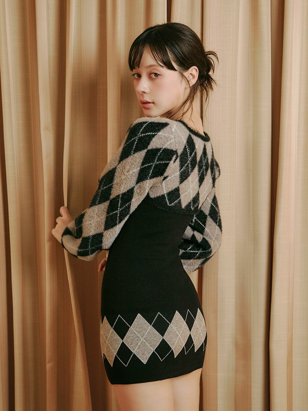 【BUBBLES】レースアップアーガイルワンピース