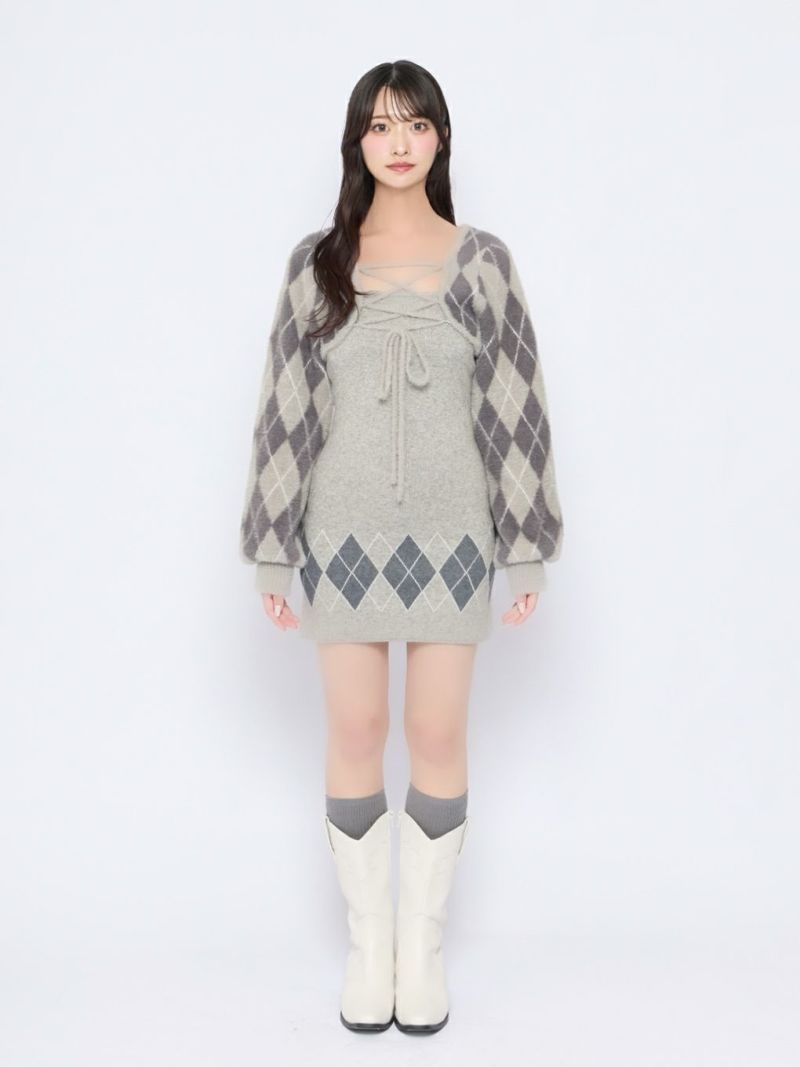 BUBBLES】レースアップアーガイルワンピース | sparkling mall online