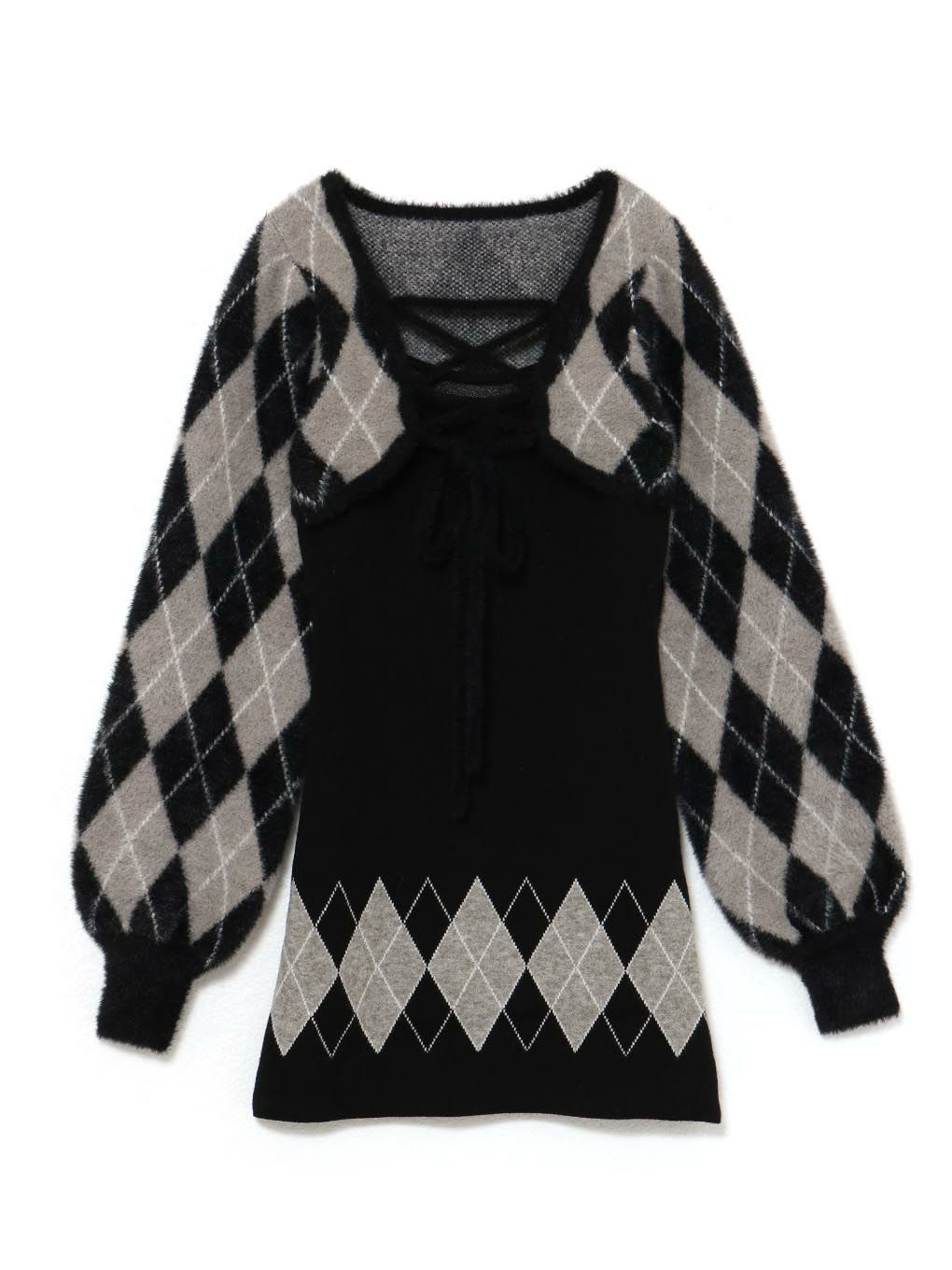 【BUBBLES】レースアップアーガイルワンピース