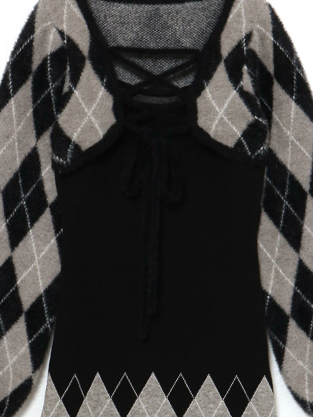 【BUBBLES】レースアップアーガイルワンピース