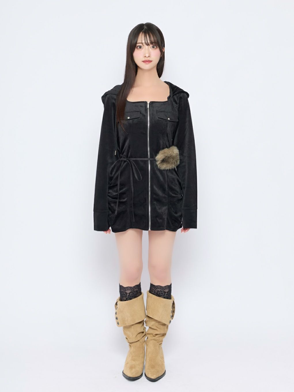 【BUBBLES】ファーベルベットワンピース