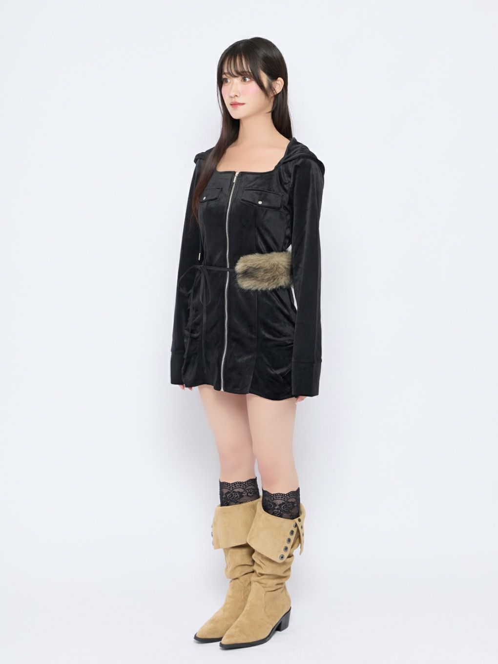 【BUBBLES】ファーベルベットワンピース