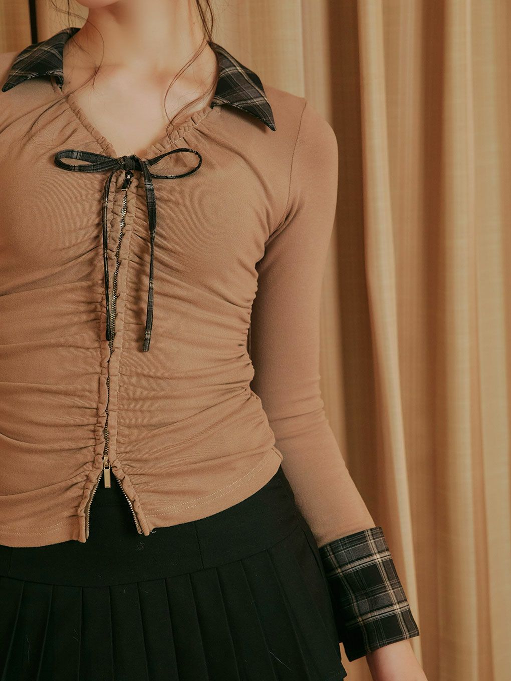 【BUBBLES】ギャザーリボンシャツトップス