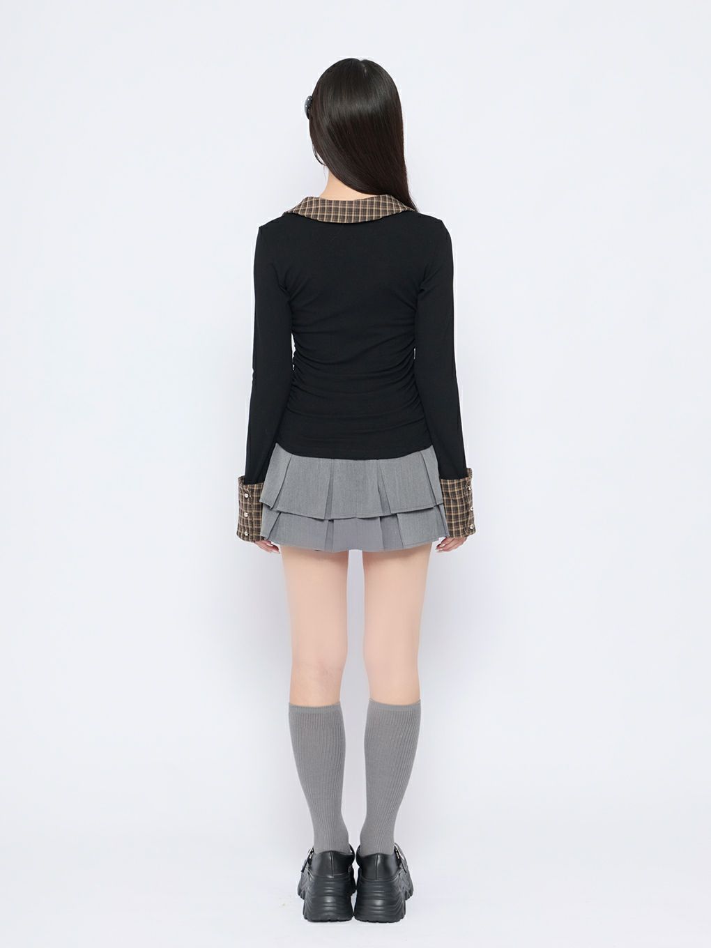 【BUBBLES】ギャザーリボンシャツトップス