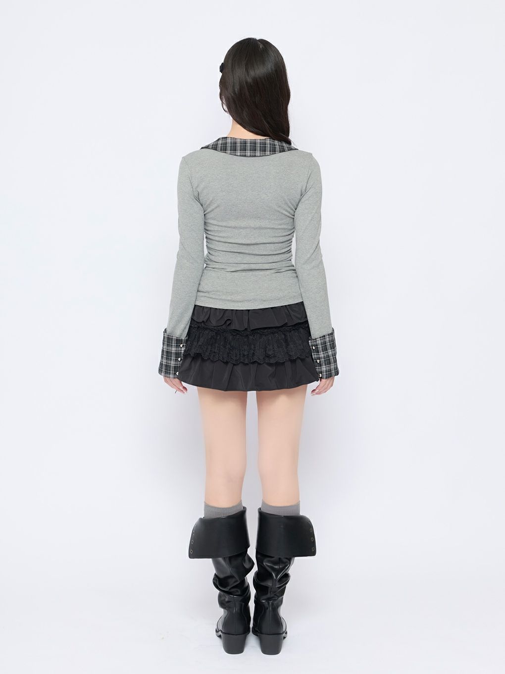 【BUBBLES】ギャザーリボンシャツトップス