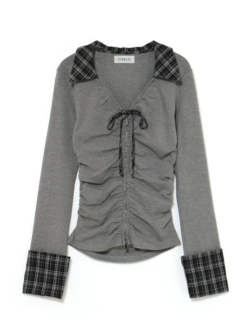 【BUBBLES】ギャザーリボンシャツトップス