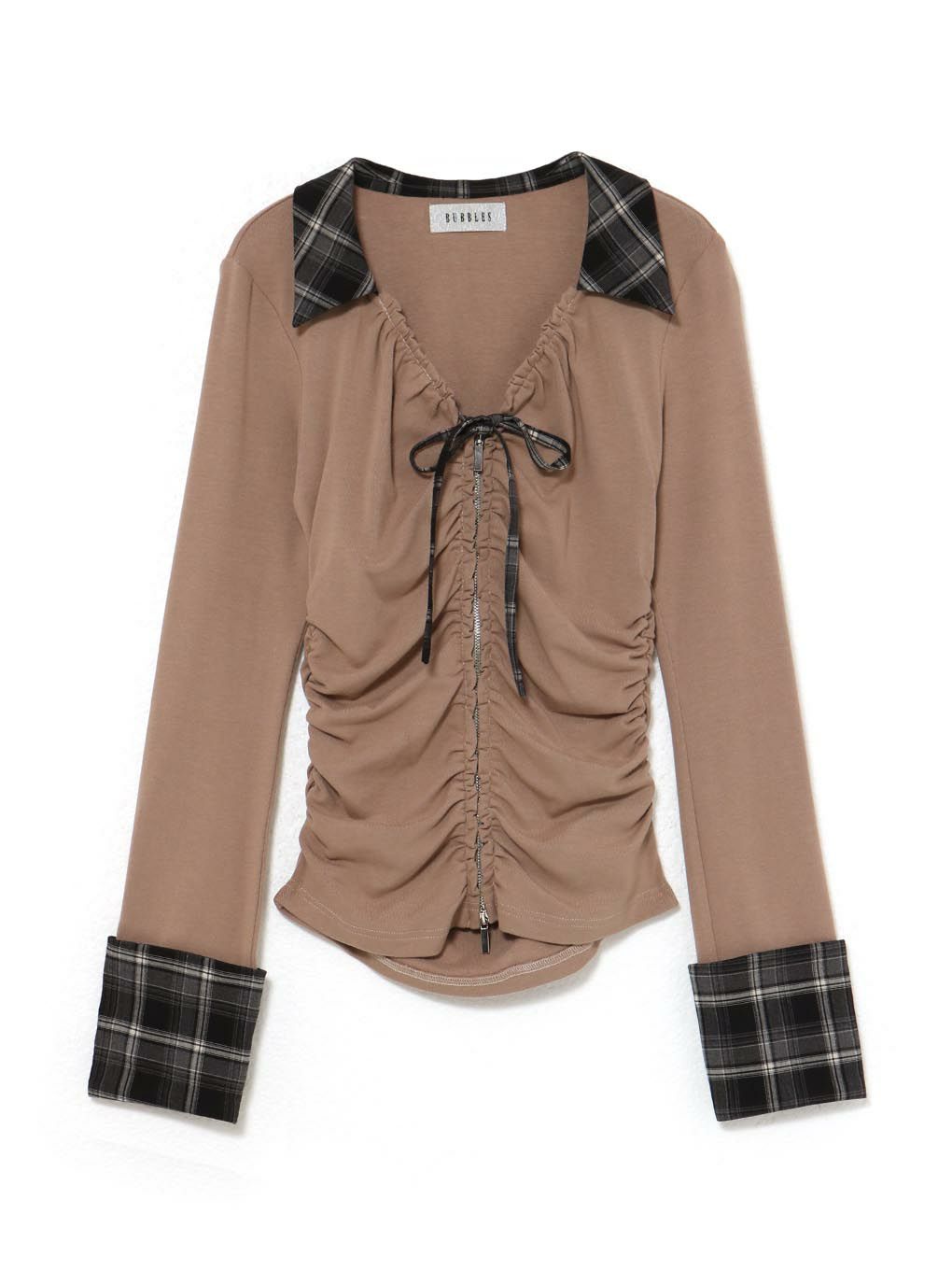 【BUBBLES】ギャザーリボンシャツトップス