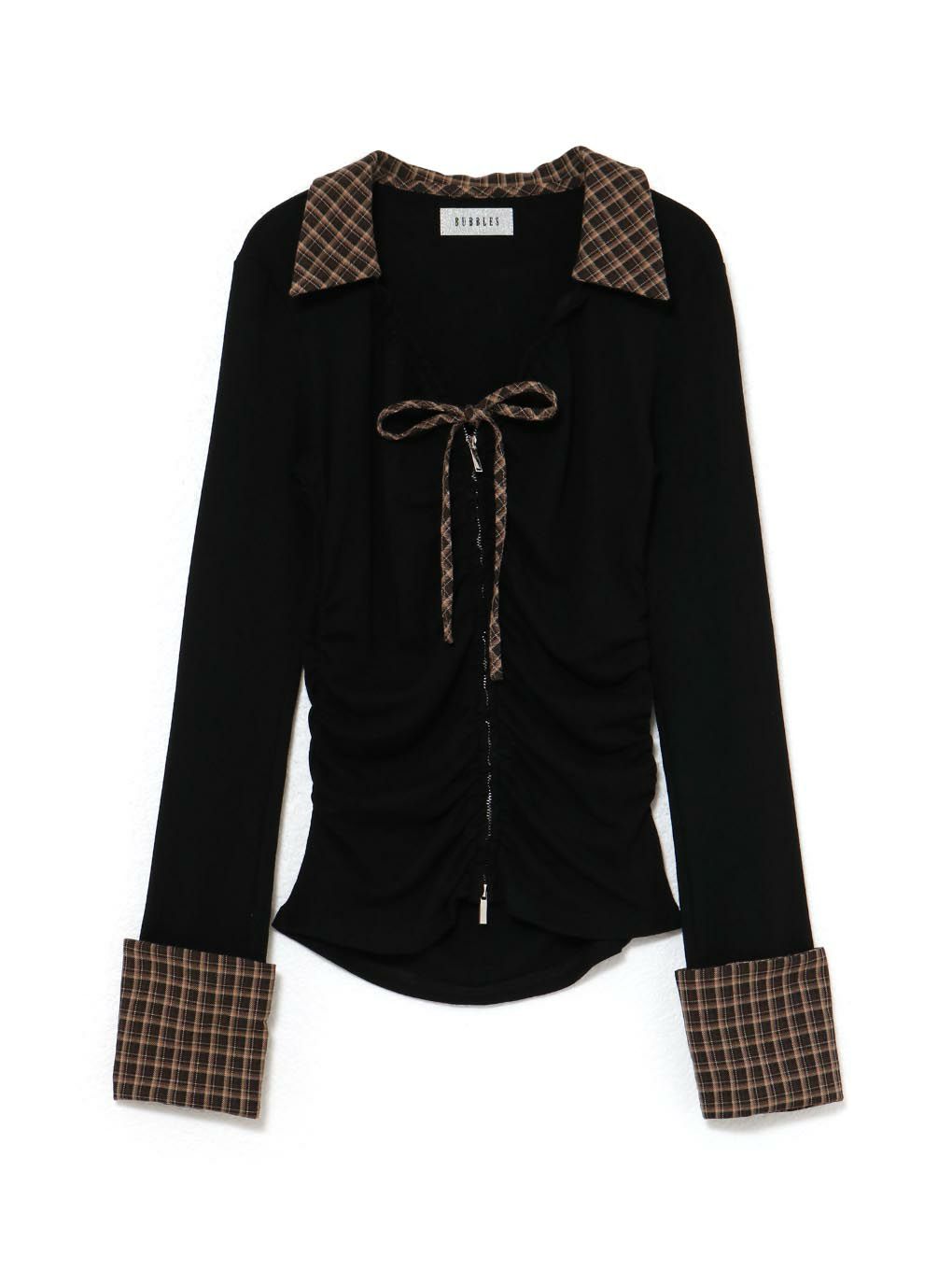 【BUBBLES】ギャザーリボンシャツトップス