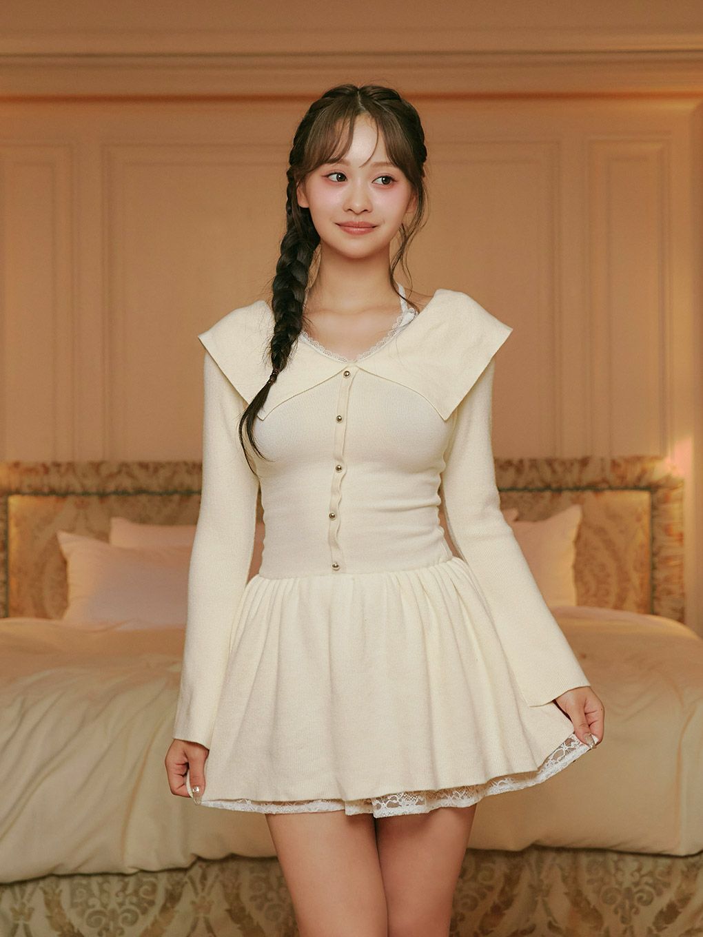 【BUBBLES】レイヤードフレアニットワンピース