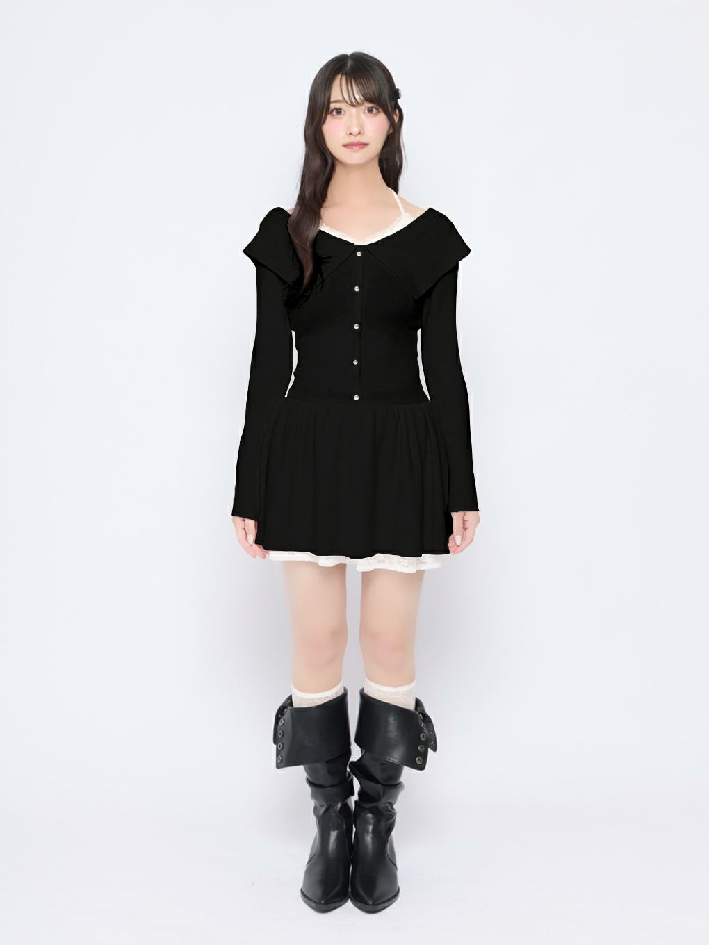 【BUBBLES】レイヤードフレアニットワンピース