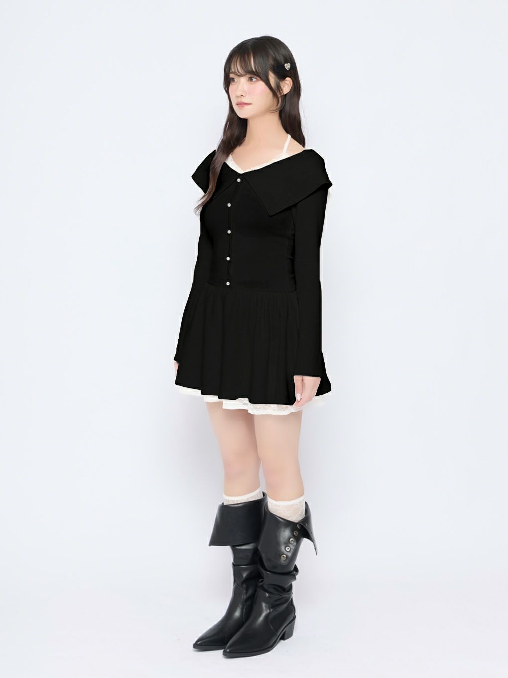 【BUBBLES】レイヤードフレアニットワンピース