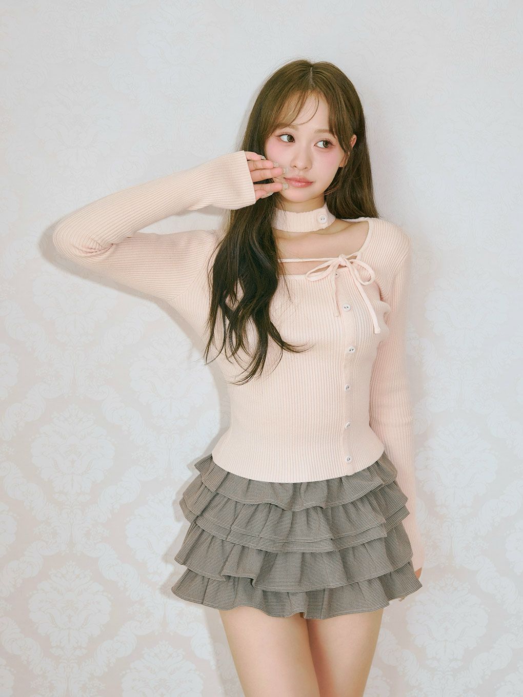 【BUBBLES】チョーカーボタンニットトップス