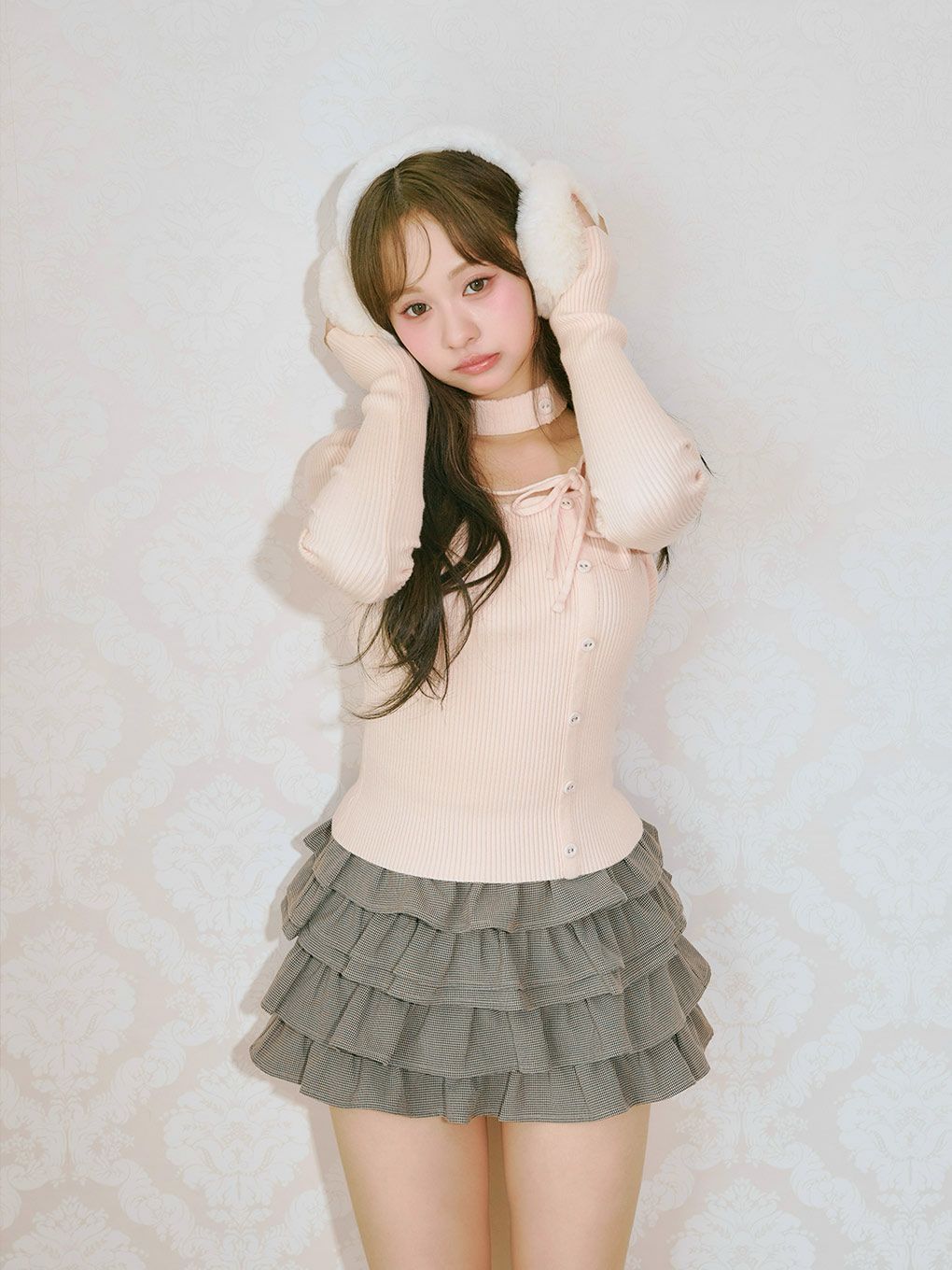 【BUBBLES】チョーカーボタンニットトップス