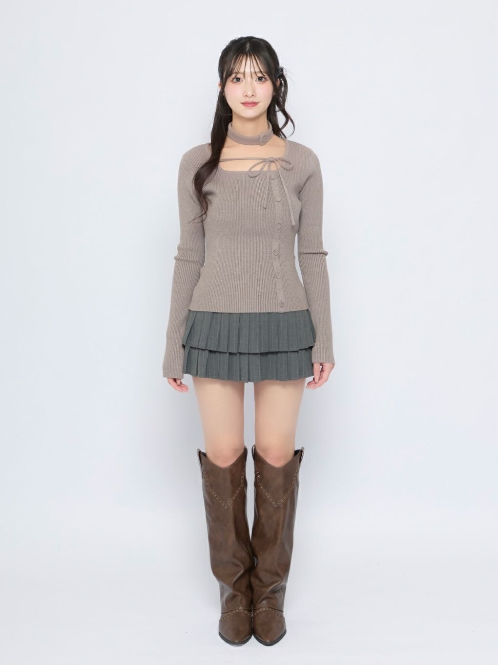 【BUBBLES】チョーカーボタンニットトップス