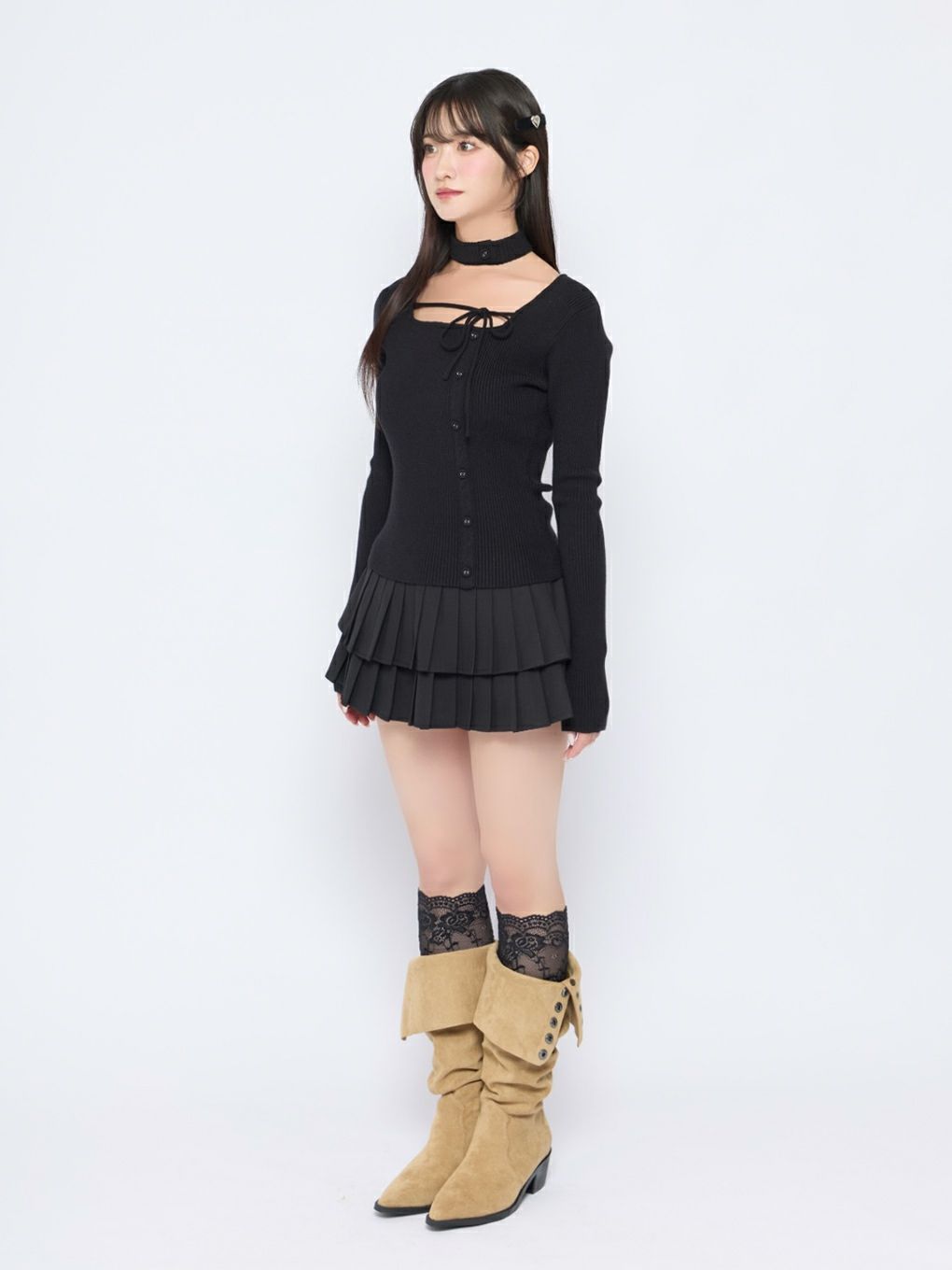 【BUBBLES】チョーカーボタンニットトップス