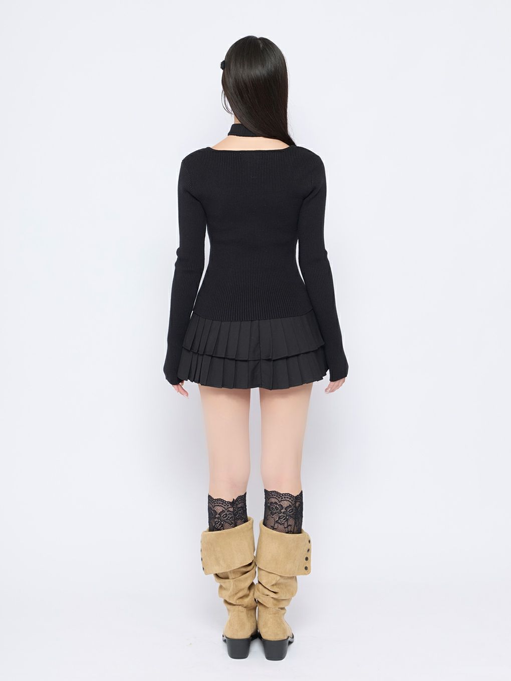 【BUBBLES】チョーカーボタンニットトップス