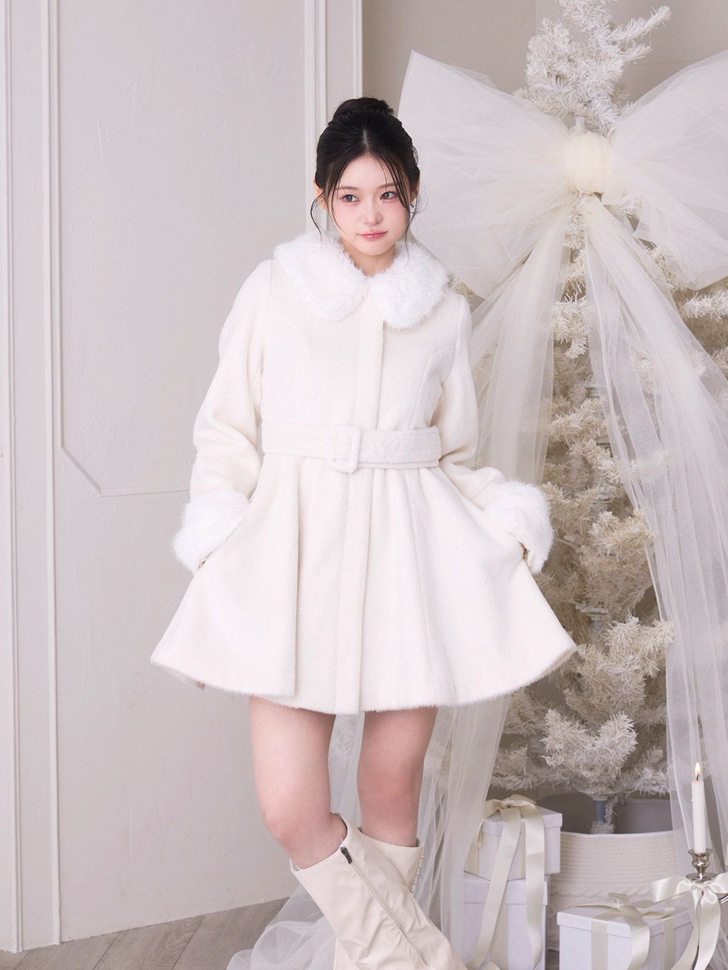 BUBBLES フレアジャケット　コート　アウター　ホワイト ファーコート BUBBLES】フレアジャケット | sparkling mall online store