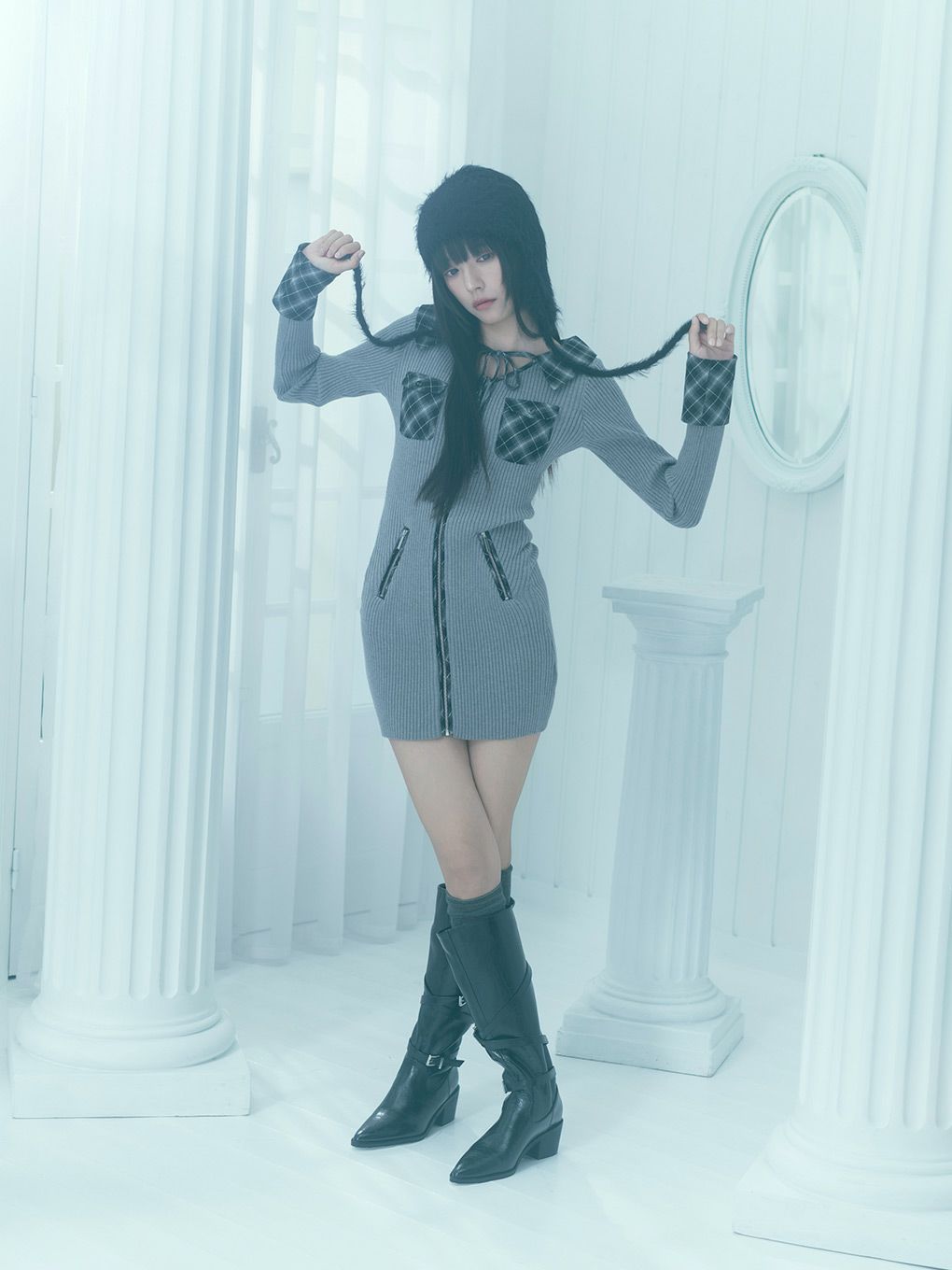 【BUBBLES】フロントジップニットワンピース