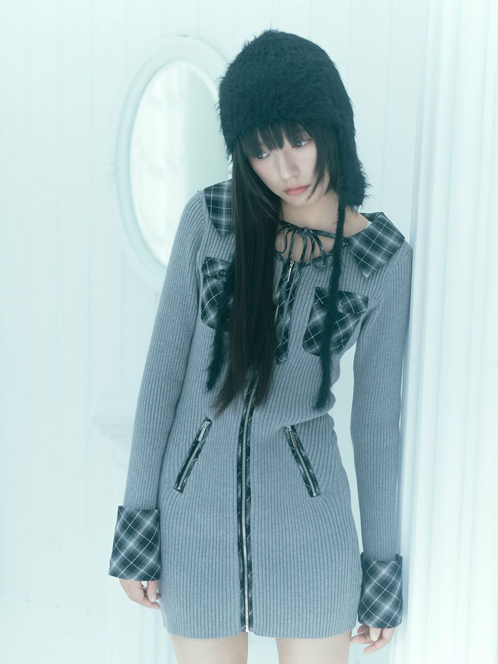 【BUBBLES】フロントジップニットワンピース