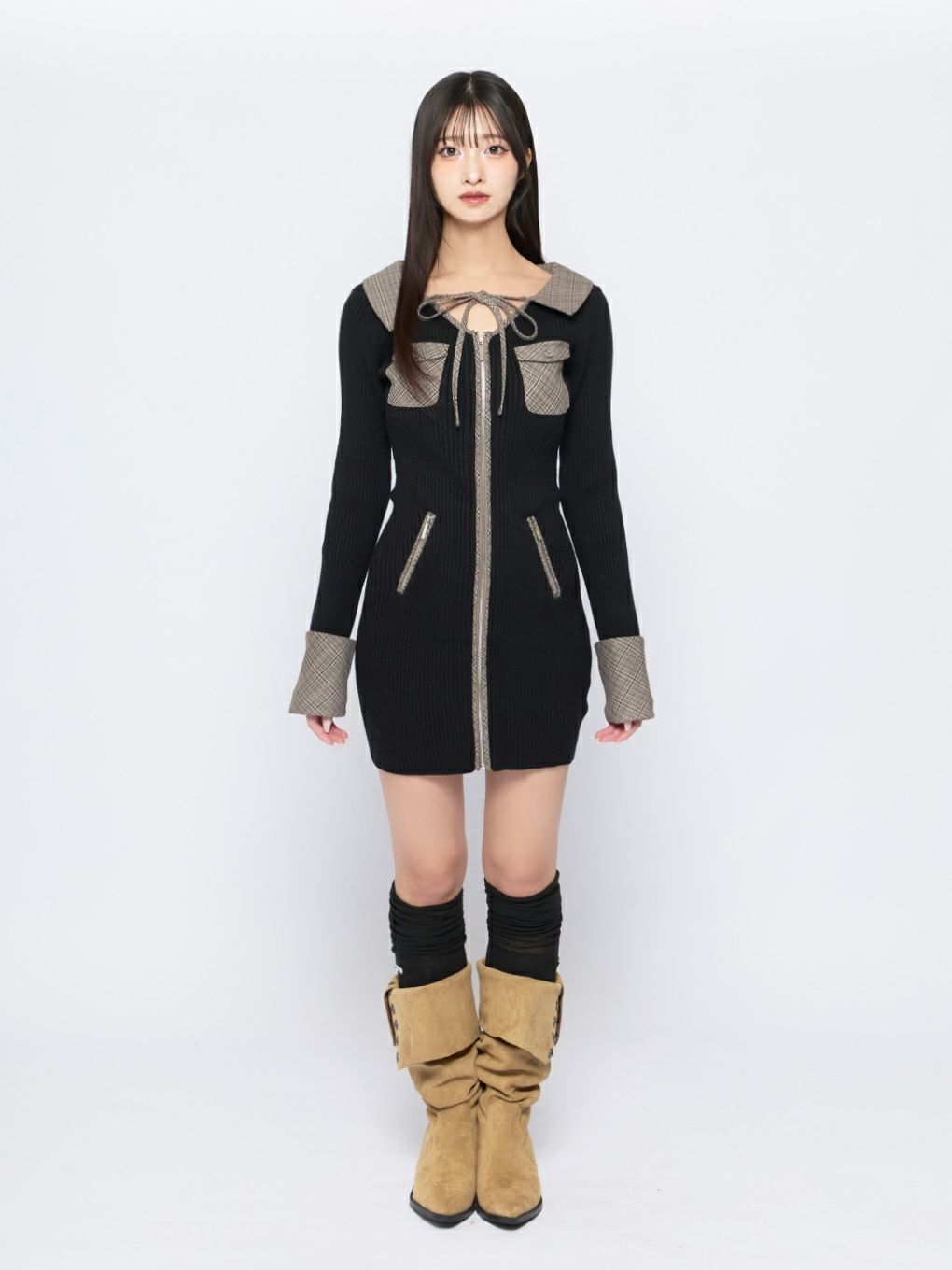【BUBBLES】フロントジップニットワンピース