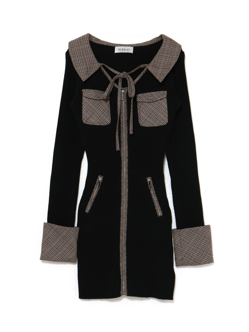 【BUBBLES】フロントジップニットワンピース