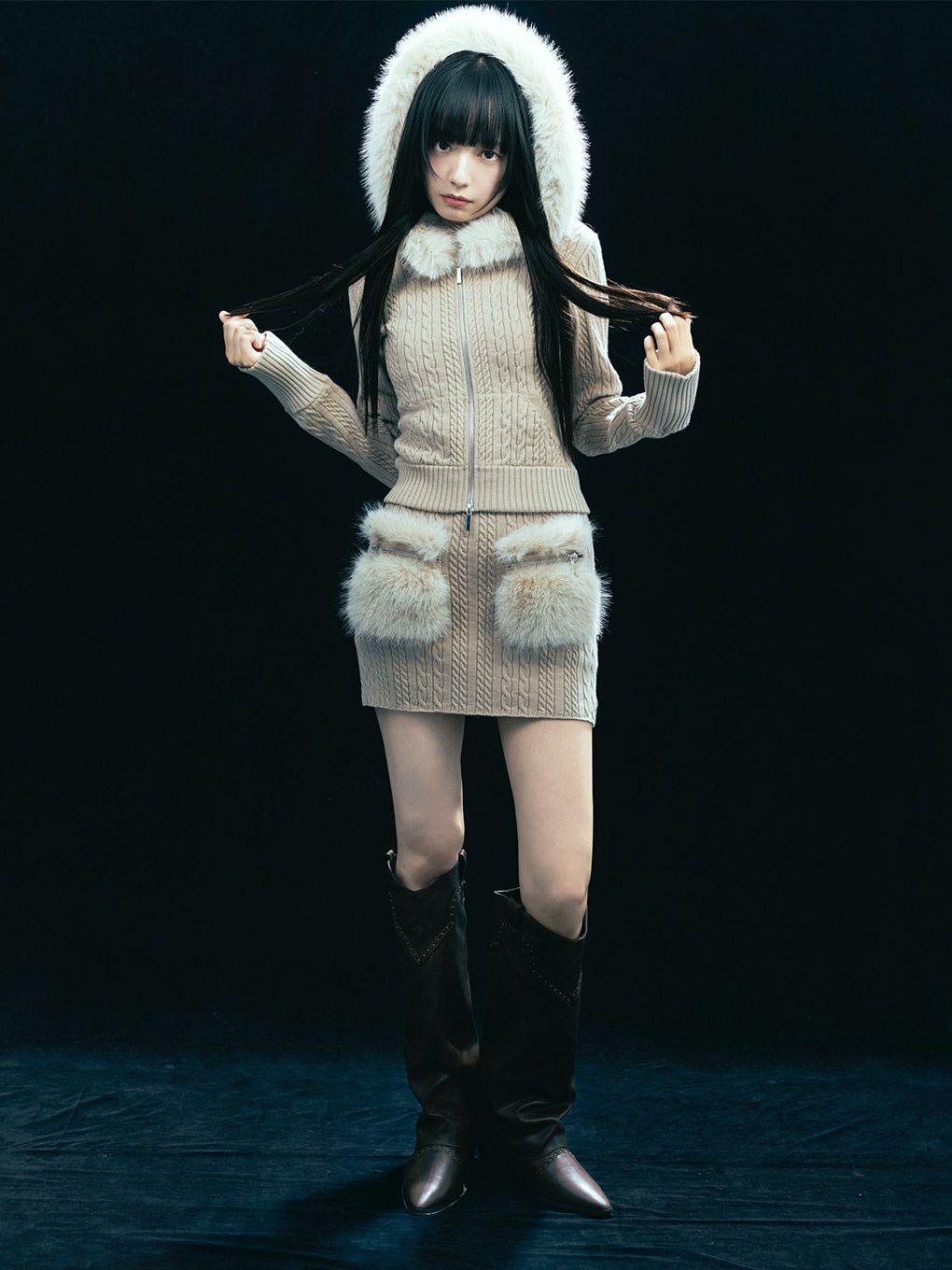 【BUBBLES】ケーブルニットパーカーセットアップ