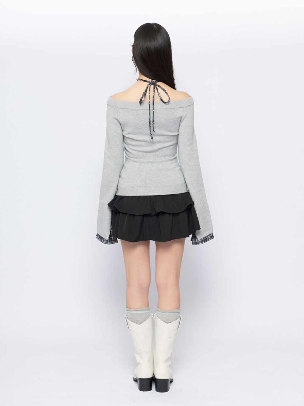 【BUBBLES】チェックリボンニットトップス