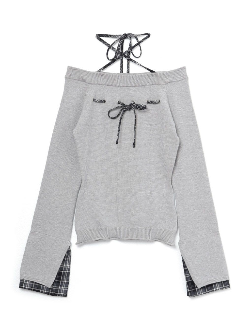 【BUBBLES】チェックリボンニットトップス