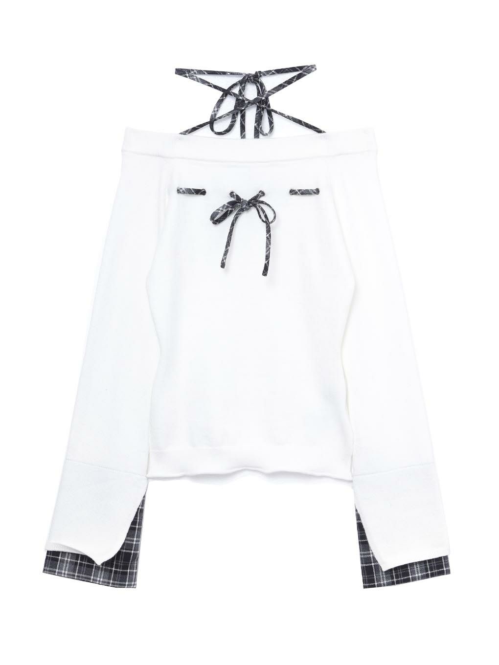 【BUBBLES】チェックリボンニットトップス