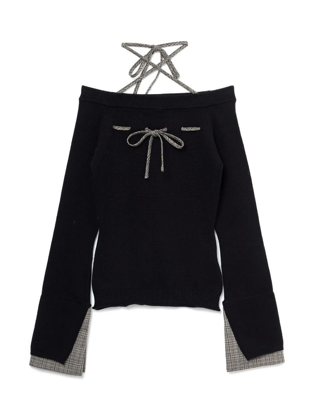 【BUBBLES】チェックリボンニットトップス