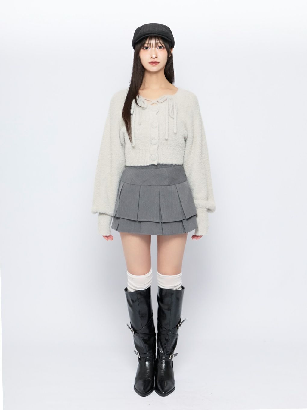 【BUBBLES】クロップドシャギーカーディガン