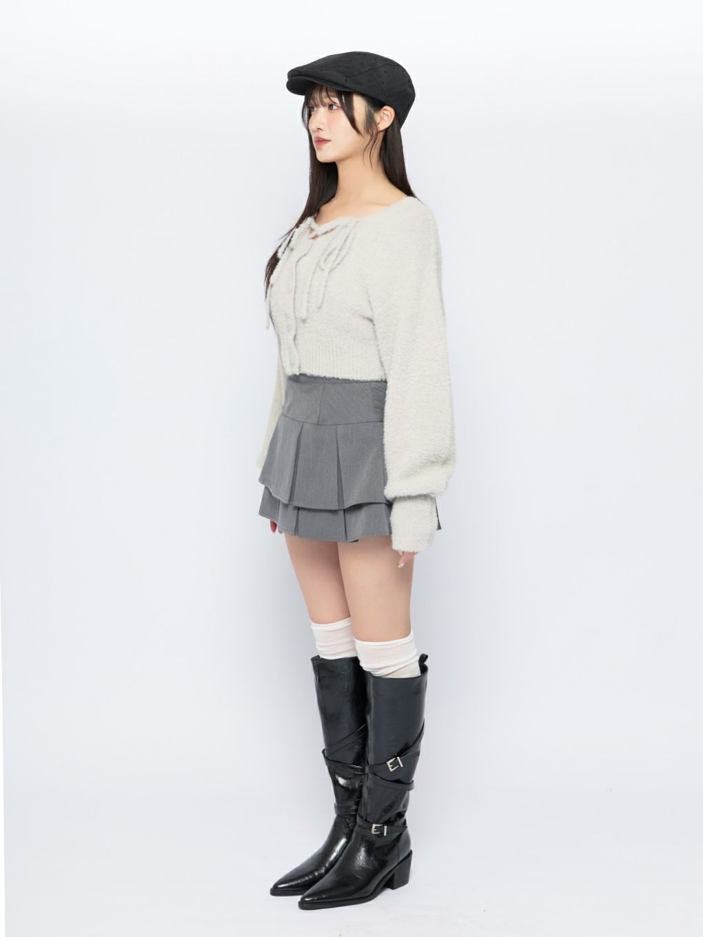 【BUBBLES】クロップドシャギーカーディガン