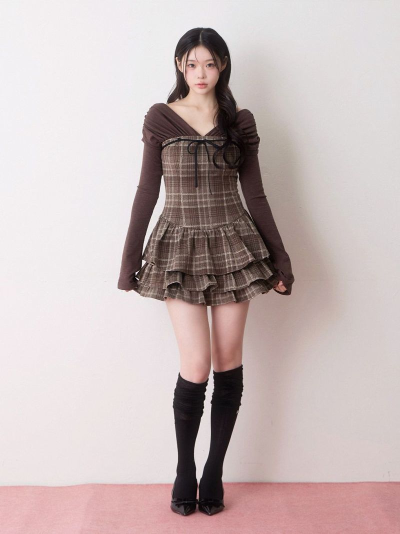 BUBBLES】チェックレイヤードワンピース | sparkling mall online store