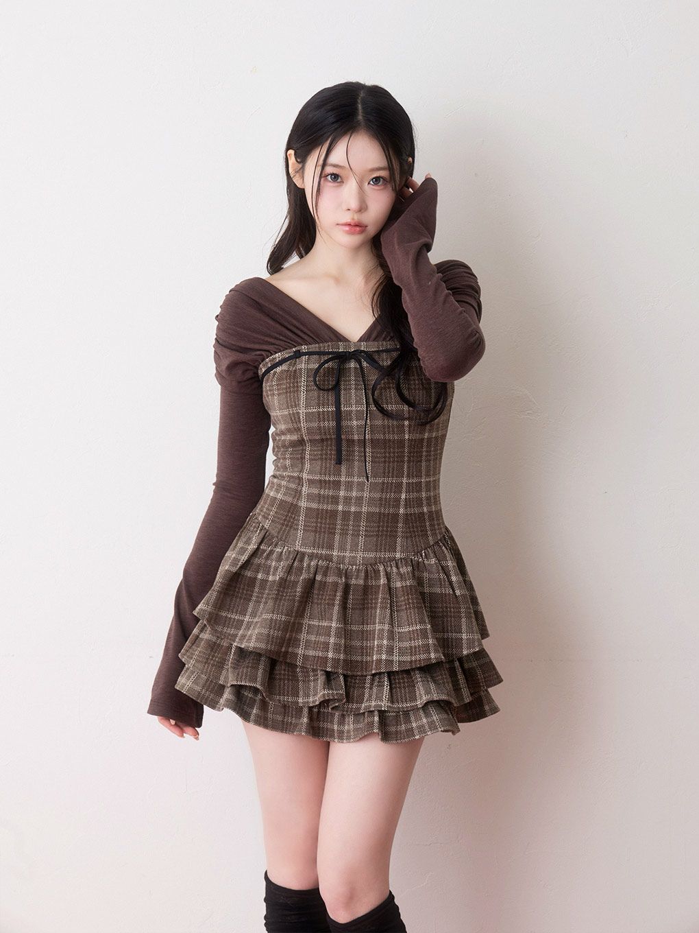 【BUBBLES】チェックレイヤードワンピース
