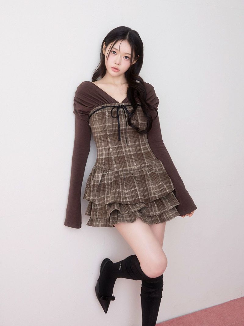 BUBBLES チェックレイヤードワンピース BUBBLES】チェックレイヤード