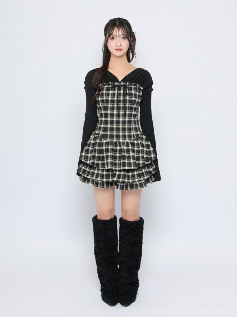 BUBBLES】チェックレイヤードワンピース | sparkling mall online store