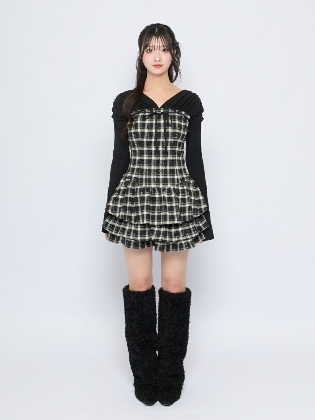 【BUBBLES】チェックレイヤードワンピース
