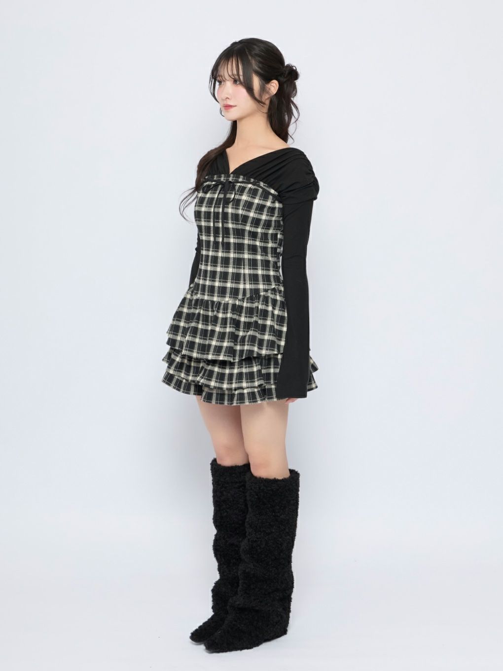 【BUBBLES】チェックレイヤードワンピース