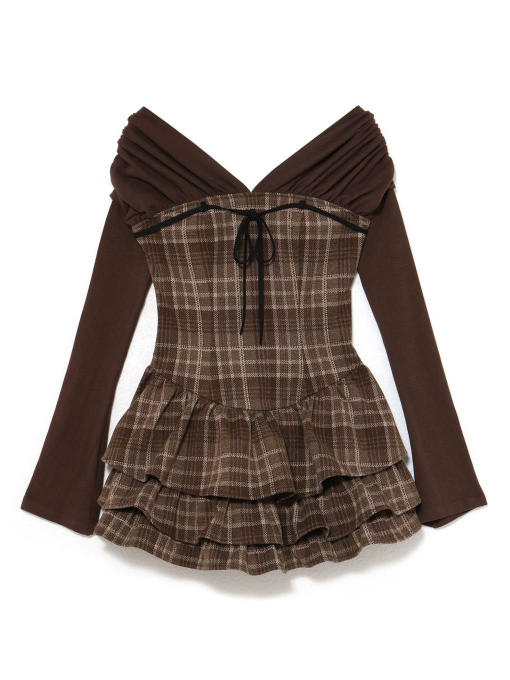 【BUBBLES】チェックレイヤードワンピース