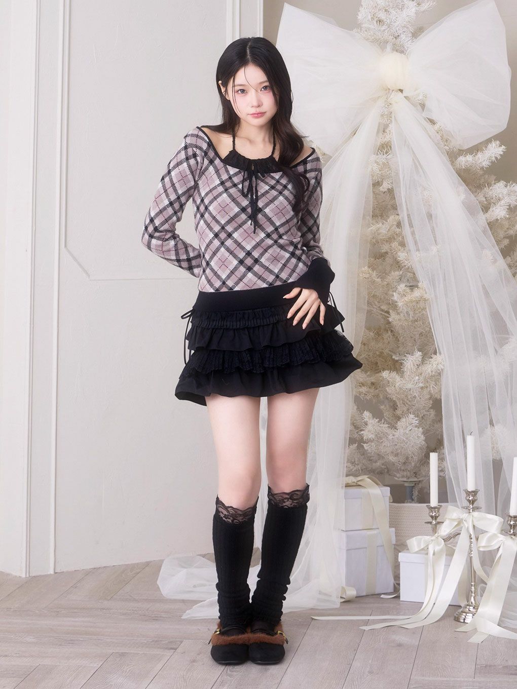 【BUBBLES】レースデコルテニットトップス