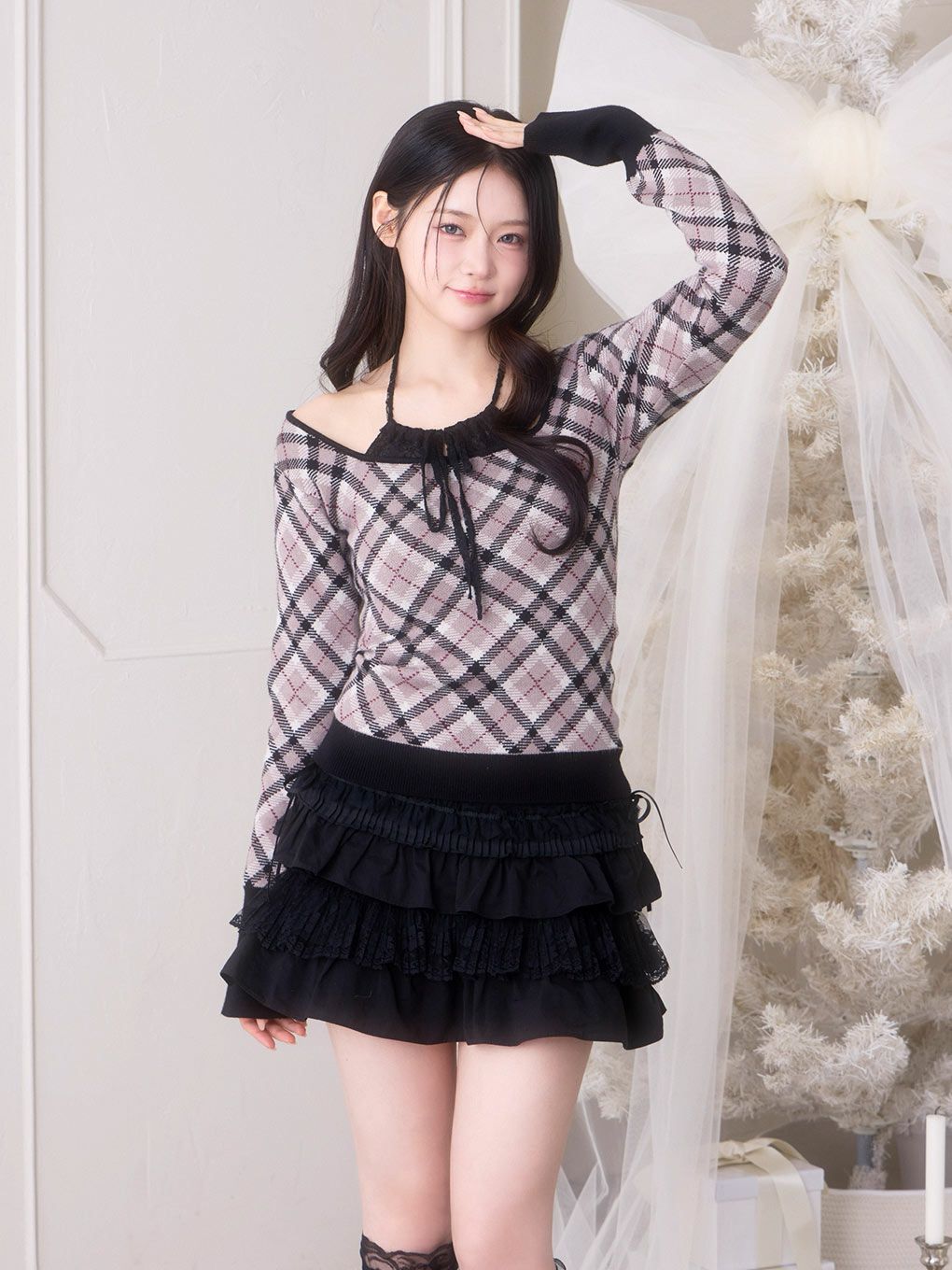 【BUBBLES】レースデコルテニットトップス