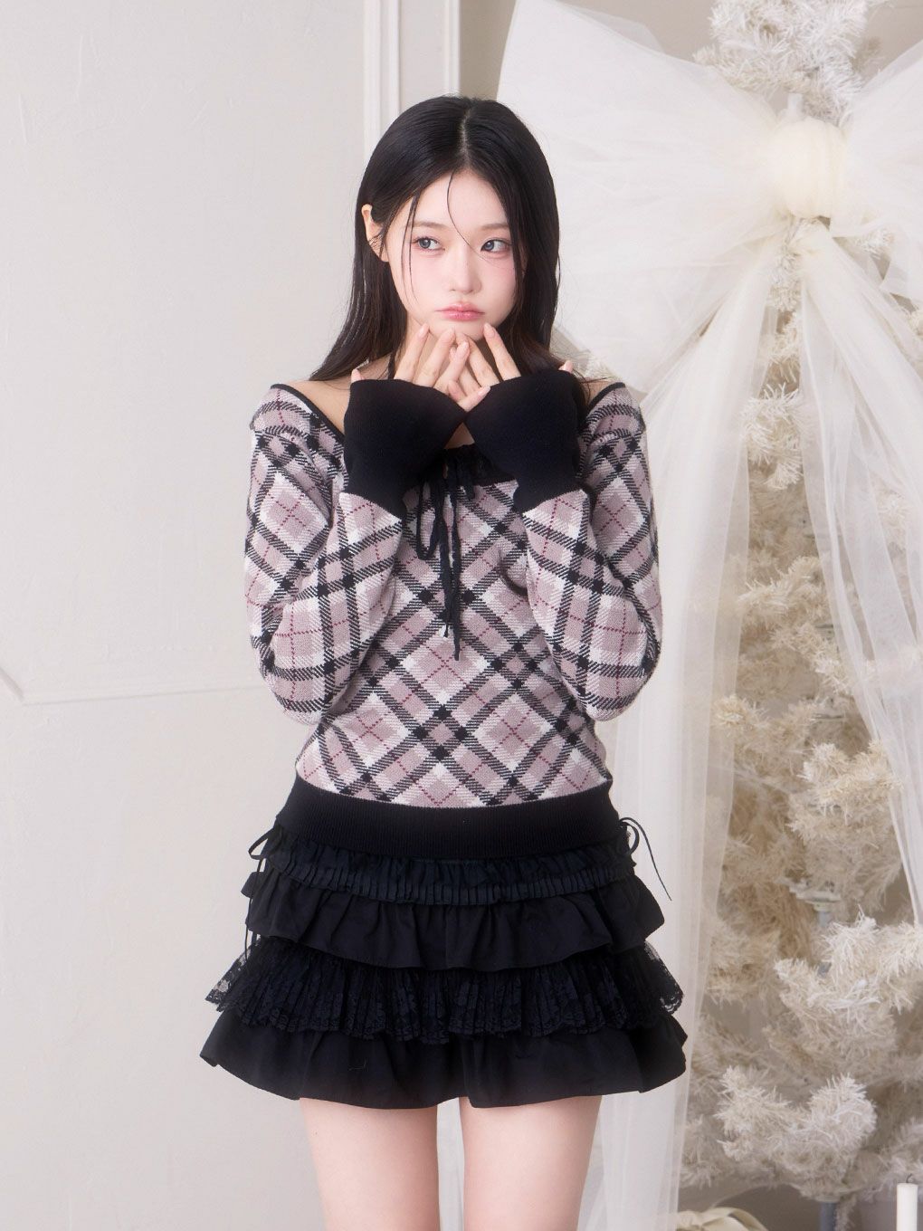 【BUBBLES】レースデコルテニットトップス