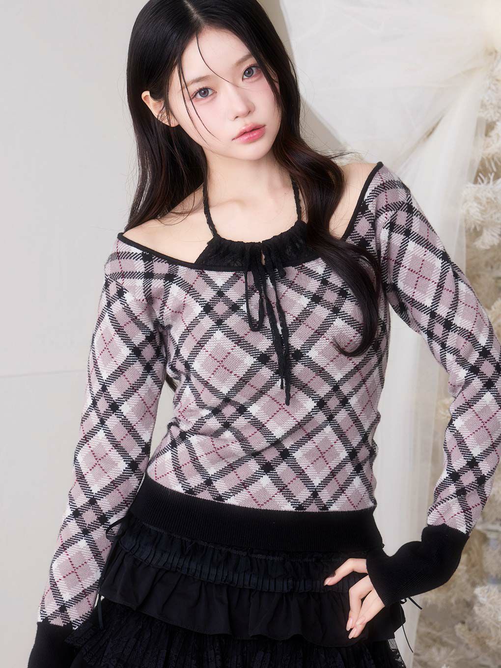 【BUBBLES】レースデコルテニットトップス