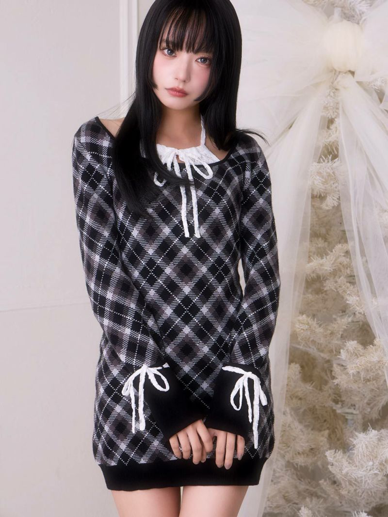 BUBBLES】レースデコルテニットワンピース | sparkling mall online store