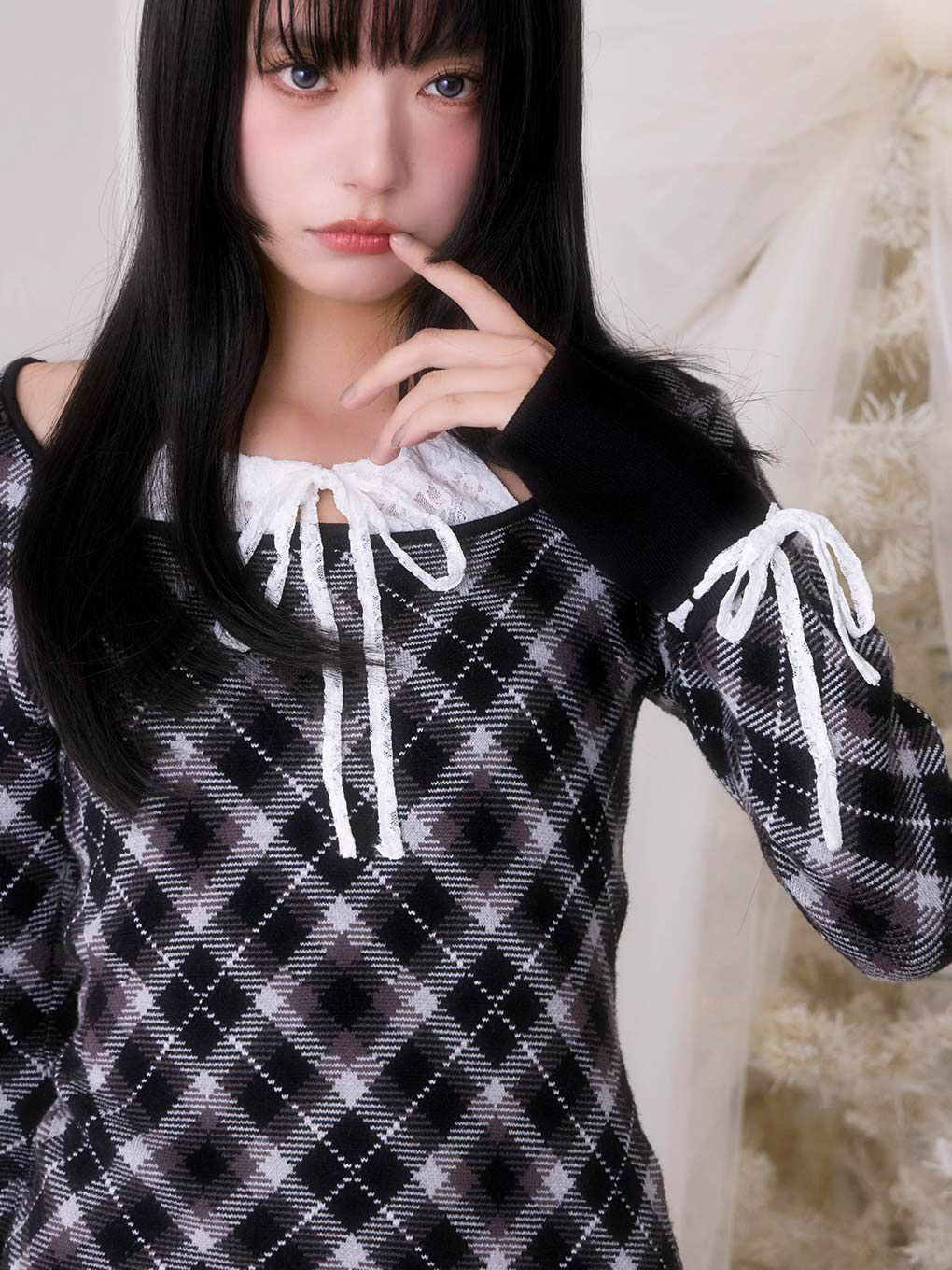 【BUBBLES】レースデコルテニットワンピース