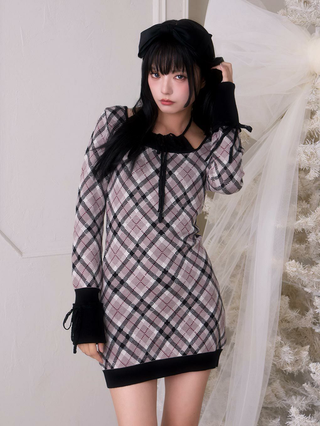 【BUBBLES】レースデコルテニットワンピース