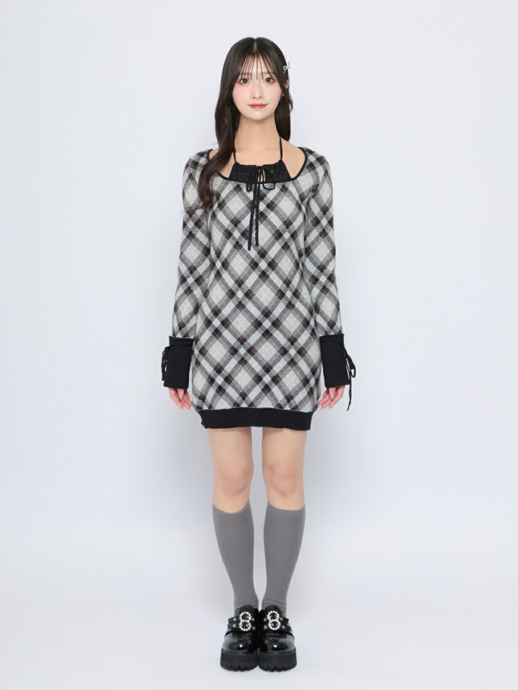 【BUBBLES】レースデコルテニットワンピース